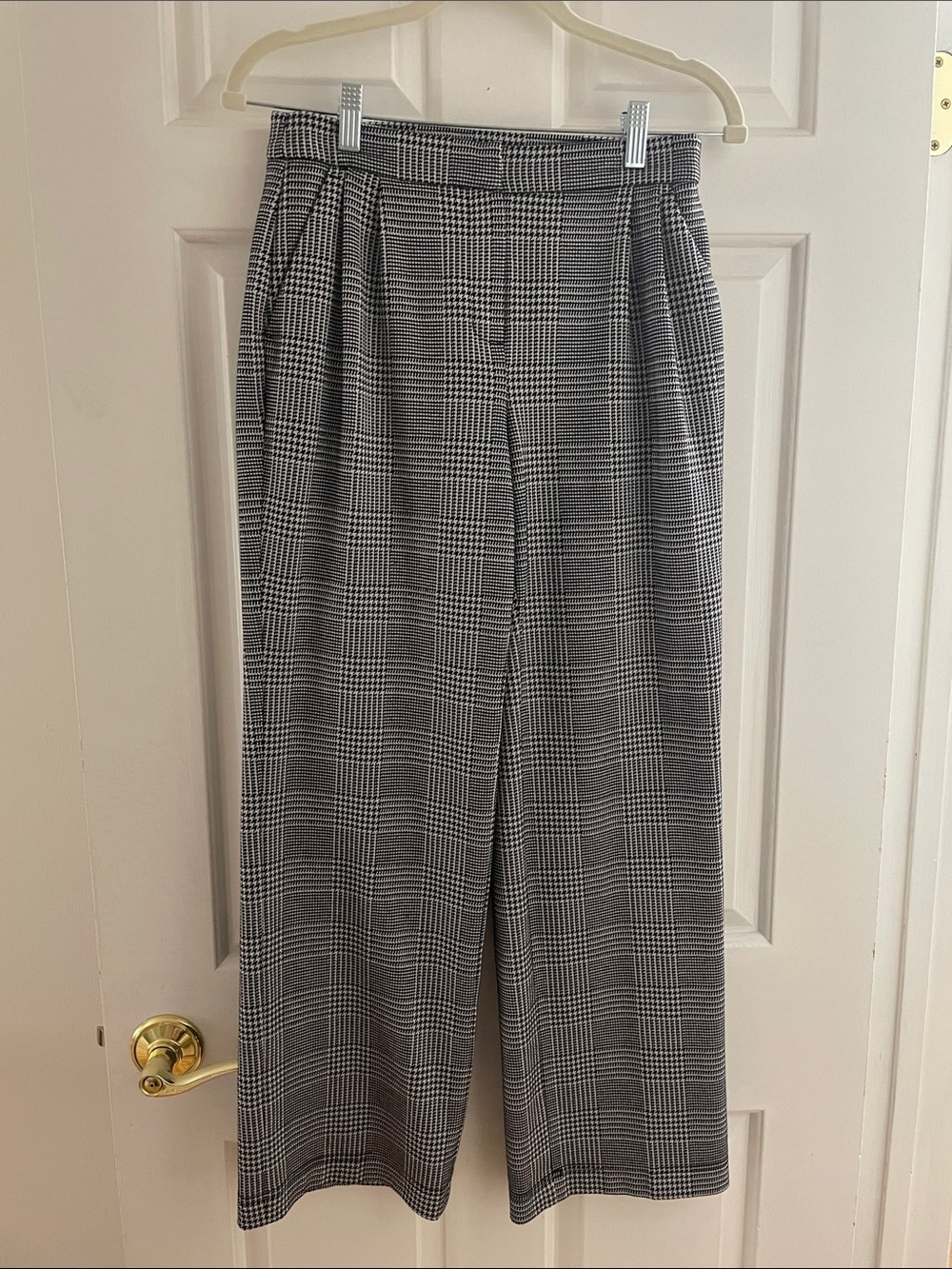 Women’s Bar III High-Waist houndstooth Wide Leg Trousers - Black & White size 2